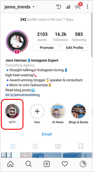 Ikona IGTV na profilu na Instagramie
