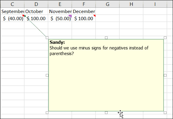 Zmień rozmiar lub przenieś notatki w programie Excel