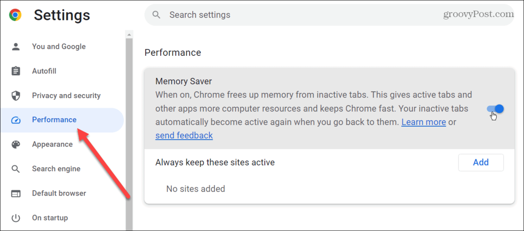 Włącz karty oszczędzania pamięci w Google Chrome