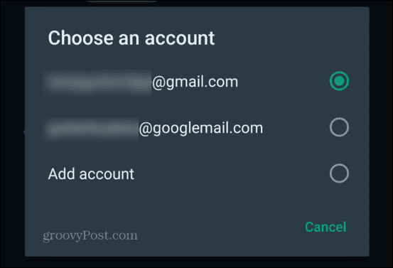 whatsapp wybierz konto gmail
