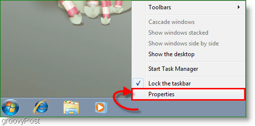 Właściwości systemu Windows 7 z zrzutu ekranu paska zadań