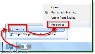 Dostosuj właściwości skrótu paska zadań Windows 7