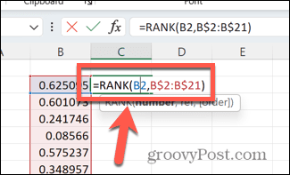 Formuła rankingu Excela