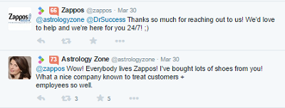 tweet dotyczący reputacji zappos