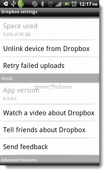 Odinstaluj Android Dropbox