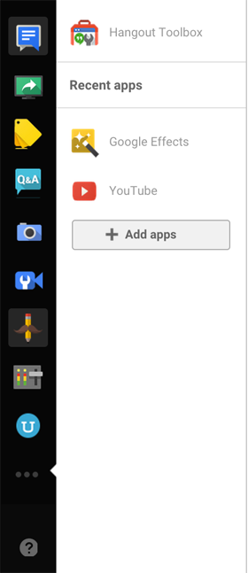 obraz panelu sterowania google + hangouts po lewej stronie