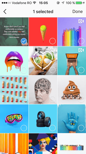 Wybierz wszystkie zapisane posty, które chcesz dodać do swojej kolekcji na Instagramie, a następnie dotknij Gotowe.