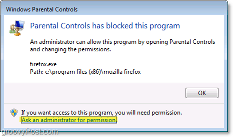 wyskakujące okienko wyświetli się w Windows 7, gdy blokują je zasady kontroli rodzicielskiej