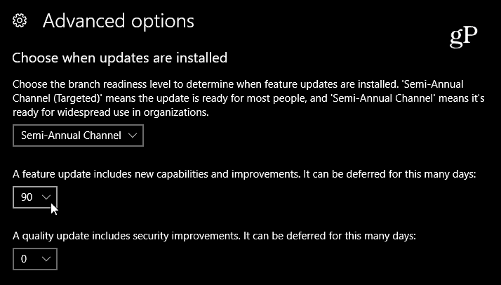 Wybierz opóźnienie aktualizacji funkcji systemu Windows 10