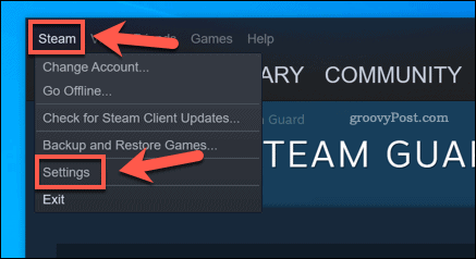 Opcja ustawień Steam w kliencie Windows 10