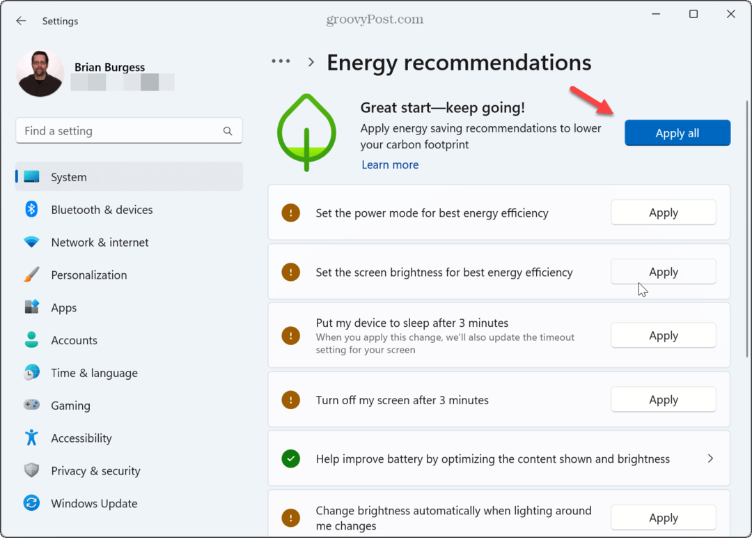 Jak zastosować zalecenia dotyczące energii w systemie Windows 11