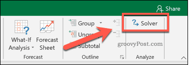 Przycisk Solver w programie Excel