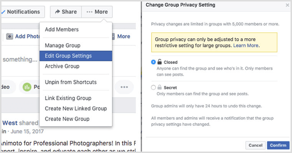 Grupa Facebook zmienia ustawienia prywatności