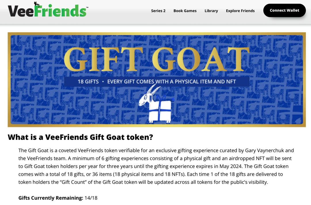 obraz korzyści z tokena VeeFriends Gift Goat na stronie VeeFriends