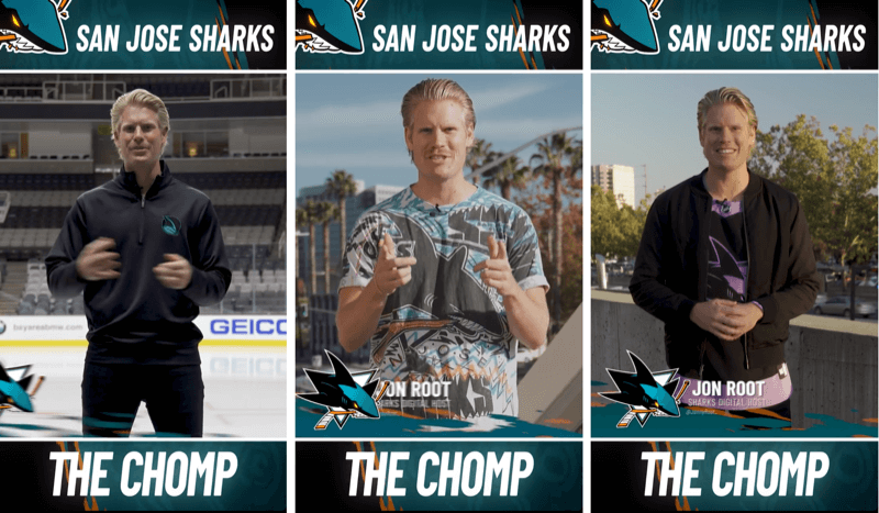 trzy posty Instagram Stories z segmentu The Chomp z San Jose Shark
