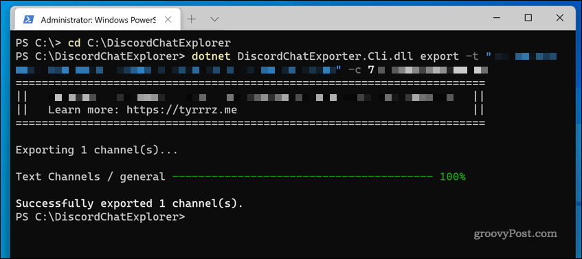 DiscordChatExplorer w systemie Windows 11 używany do pobierania dziennika czatu z serwera