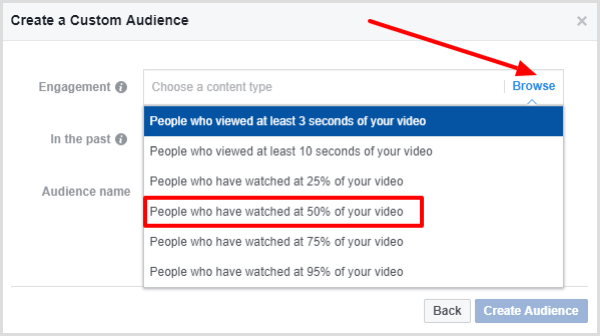 Wybierz osoby, które obejrzały co najmniej 50% Twojego filmu wideo.