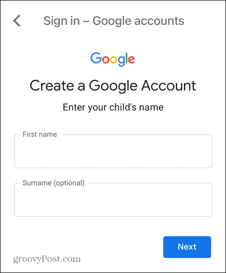 nazwa konta dziecka gmail