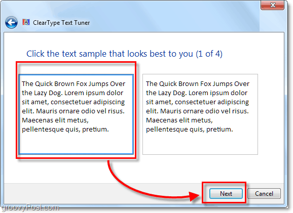krok 1 kalibracji clearType w Windows 7