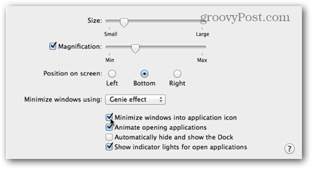 Zaznacz pole Minimalizuj okna do ikony aplikacji.