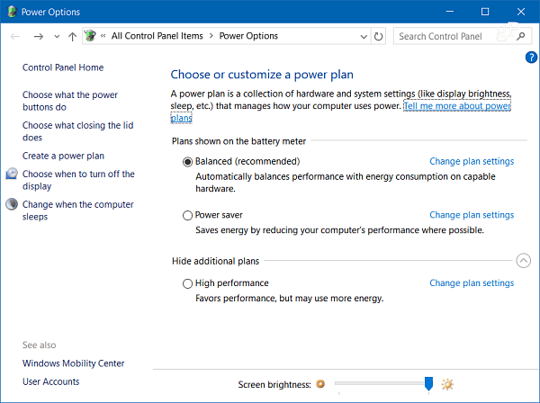 Opcje zasilania Windows 10