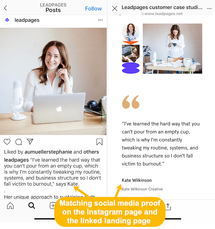 dopasowywanie historii klientów w kanale Instagram i połączonej stronie docelowej