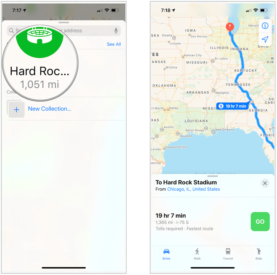Trasa Apple Maps do ulubionych
