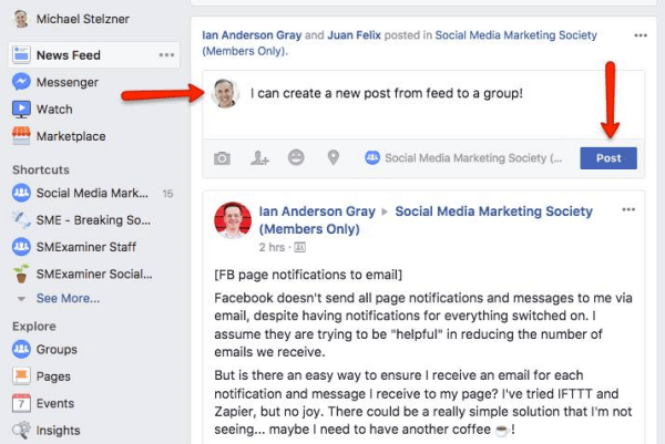 Facebook umożliwia teraz użytkownikom wysyłanie postów bezpośrednio do grup z poziomu aktualności.