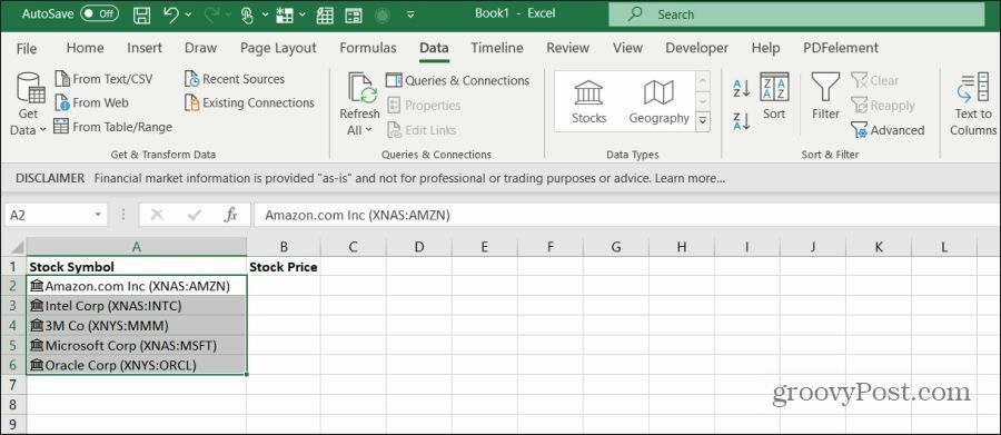 giełdowe symbole giełdowe w programie Excel