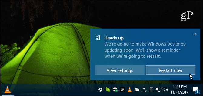 Komunikat dotyczący ponownego uruchomienia systemu Windows 10