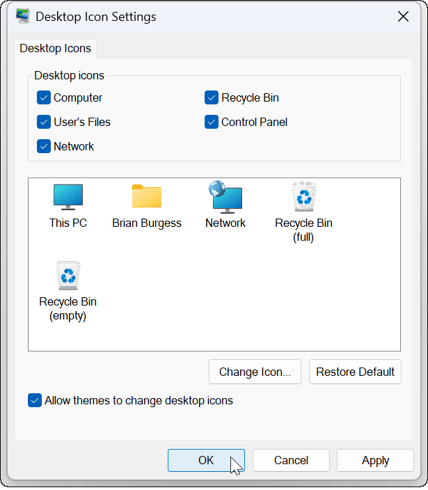 przywróć ikony pulpitu w systemie Windows