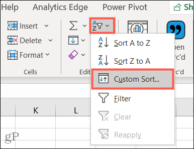 Wybierz opcję Sortowanie niestandardowe w obszarze Sortuj i filtruj