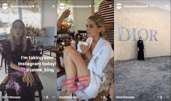 Harper's Bazaar przekazał Jaime Kingowi swoją historię na Instagramie na potrzeby pokazu Dior Cruise.