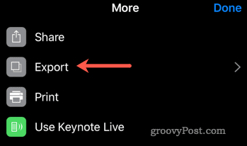 Rozpocznij proces eksportu z Keynote do PowerPoint na iOS