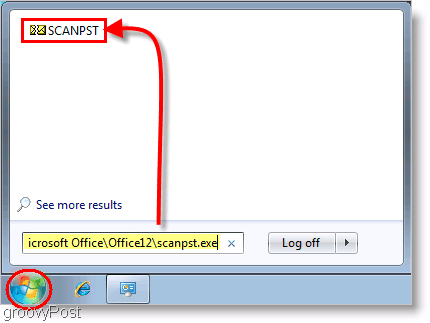 Zrzut ekranu - Uruchomienie narzędzia do naprawy SCANPST programu Outlook 2007