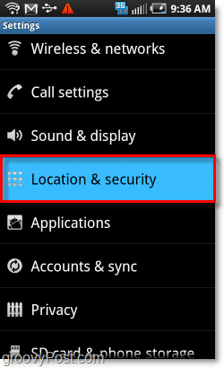 Lokalizacja i menu bezpieczeństwa Androida