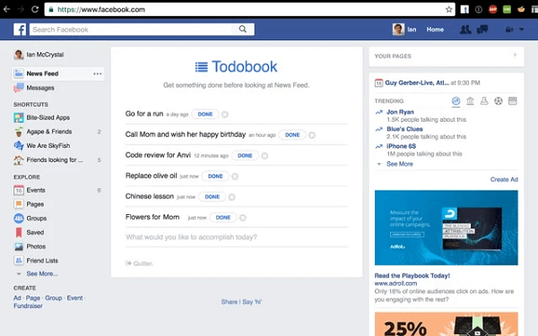 Todobook blokuje Twoje wiadomości na Facebooku, dopóki nie ustalisz swoich priorytetów na dany dzień.