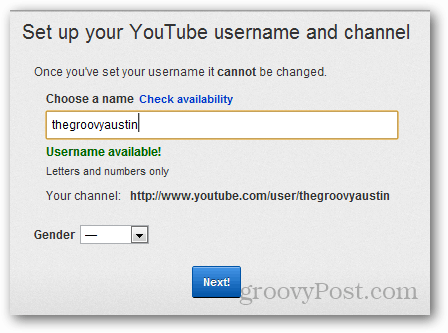 ustaw nazwę użytkownika youtube