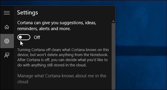 wyłącz wszystkie karty Cortana