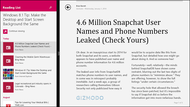 Aplikacja Windows 8.1 Reading List zbiera artykuły do ​​późniejszego przeczytania