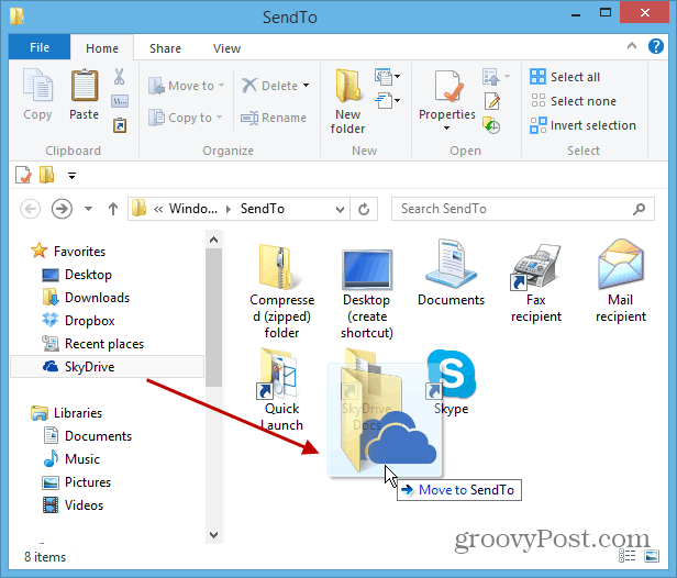 Dodaj SkyDrive do systemu Windows Kliknij prawym przyciskiem myszy menu Wyślij do