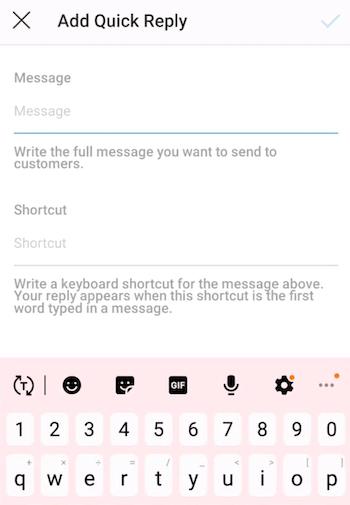 Ekran dodawania szybkiej odpowiedzi na Instagramie