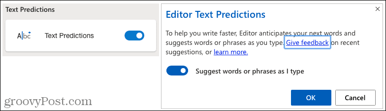 Prognozy tekstowe edytora Microsoft