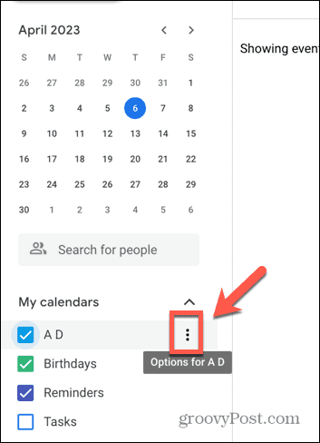 Zrzut ekranu ikony Kalendarza Google z trzema kropkami