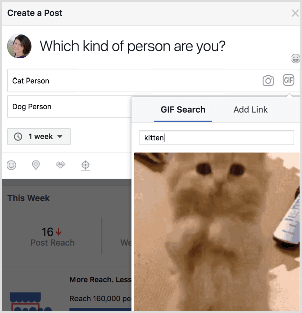 Ankieta na Facebooku Wyszukiwanie GIF