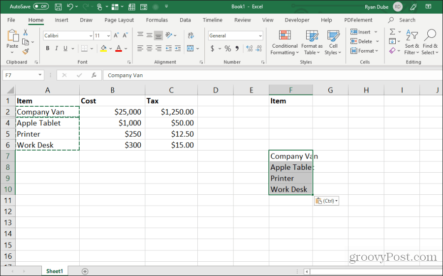 wklejanie widocznych komórek w programie Excel