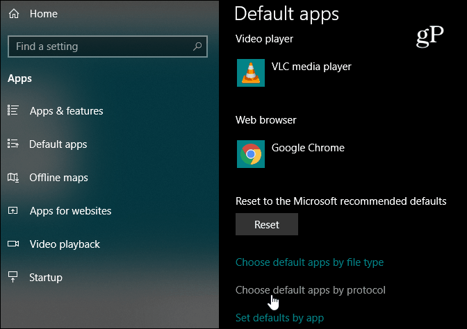 Wybierz domyślny protokół aplikacji Windows 10