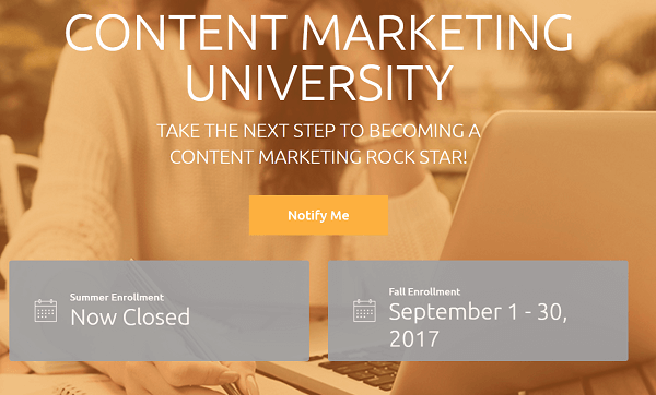 Program szkoleń opartych na subskrypcji CMI to Content Marketing University.