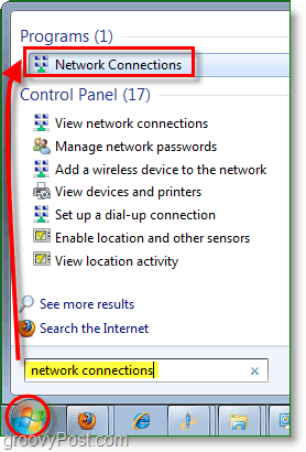 otwórz okno dialogowe połączeń sieciowych w Windows 7