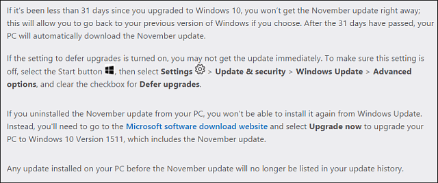 Uwagi dotyczące aktualizacji Microsoft Win10 November Update